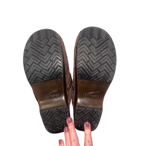 Dansko Shandi Clogs Mules Snakeskin Brown Leather Tasseled Slip-On Shoes Size 41 - Picture 7 of 11